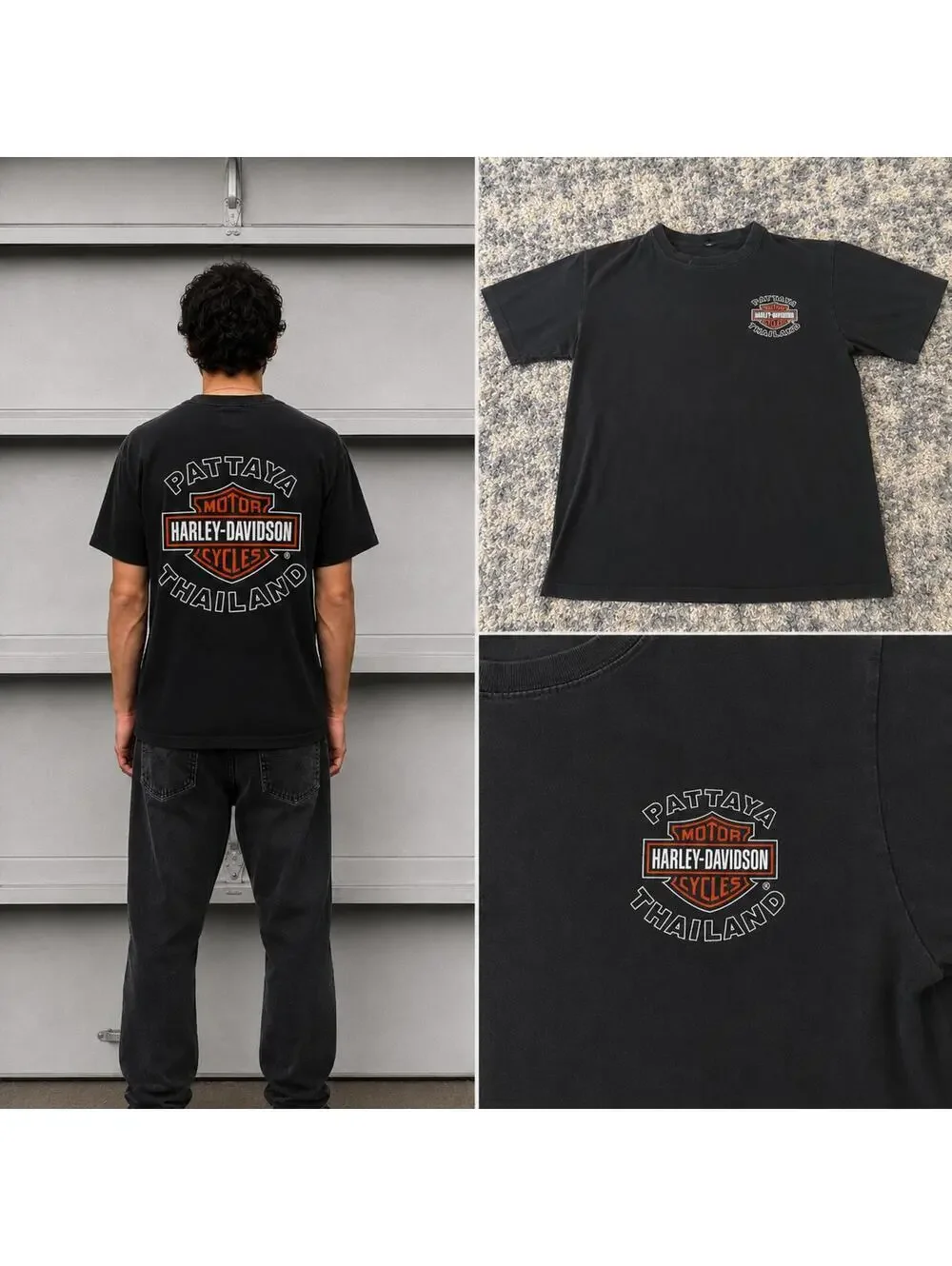 Harley Davidson Pattaya Thailand Black Graphic Tee Men’s Small Biker Shirt